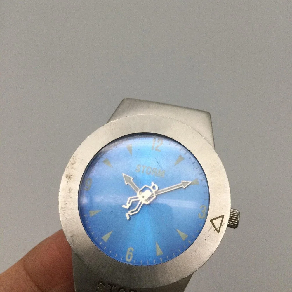 Vintage Storm Iceberg Men Watch 36mm Blue Dial Silver Tone 137497 New Battery 7" - Picture 14 of 15